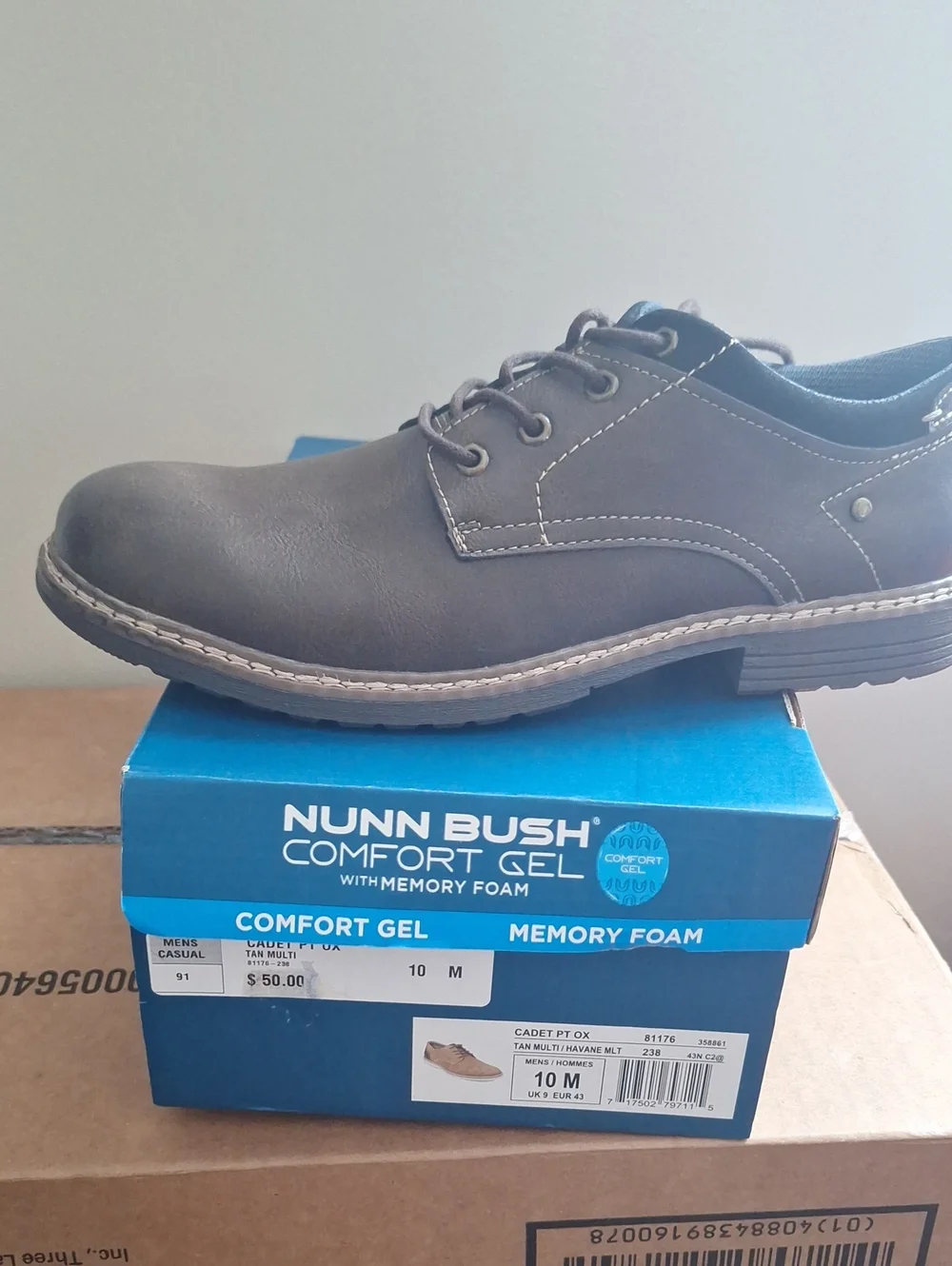 Nunn Bush Brown Leather Derby with Contrast Stitching